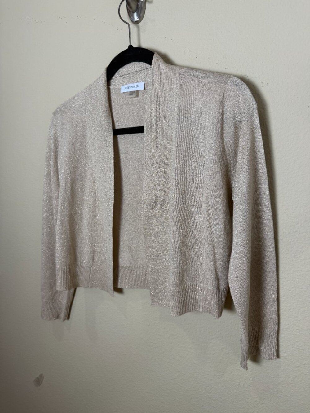 Calvin Klein 3/4 Sleeve Glitter Shrug Cardigan Sparkly Gold Size Small - Picture 2 of 9